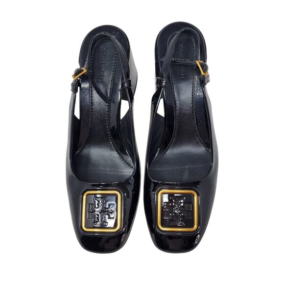 Tory Burch Georgia Slingback Pumps 70MM Naplack Cow Perfect Black 137065 Size 8 - Picture 3 of 11